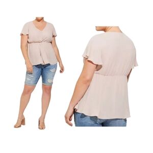 TORRID Pale Pink Georgette Twist Surplice Flutter Sleeve Feminine Blouse Top 3X